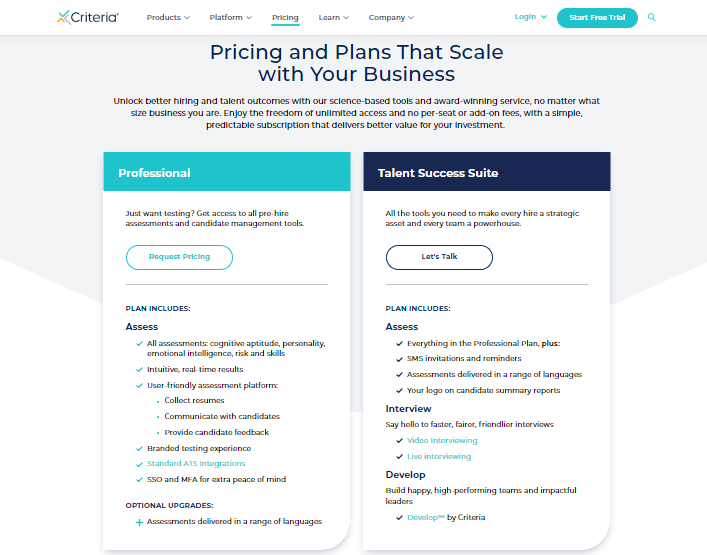 Criteria Corp Pricing