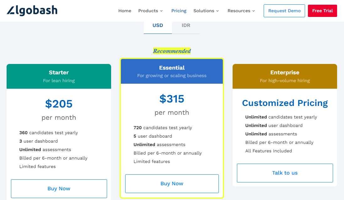 Algobash Coding Assessment Pricing