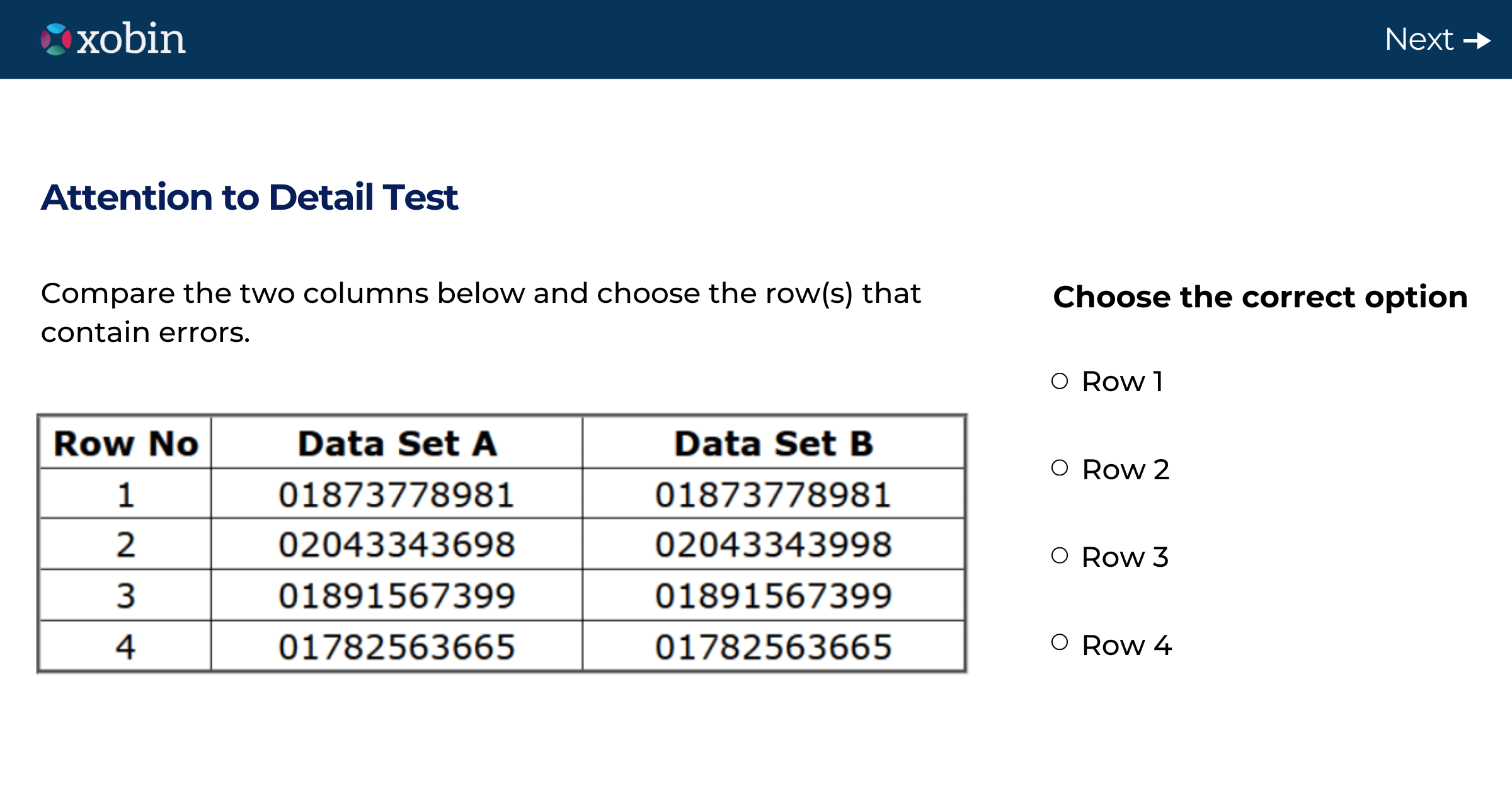 Xobin Attention to Detail Tests