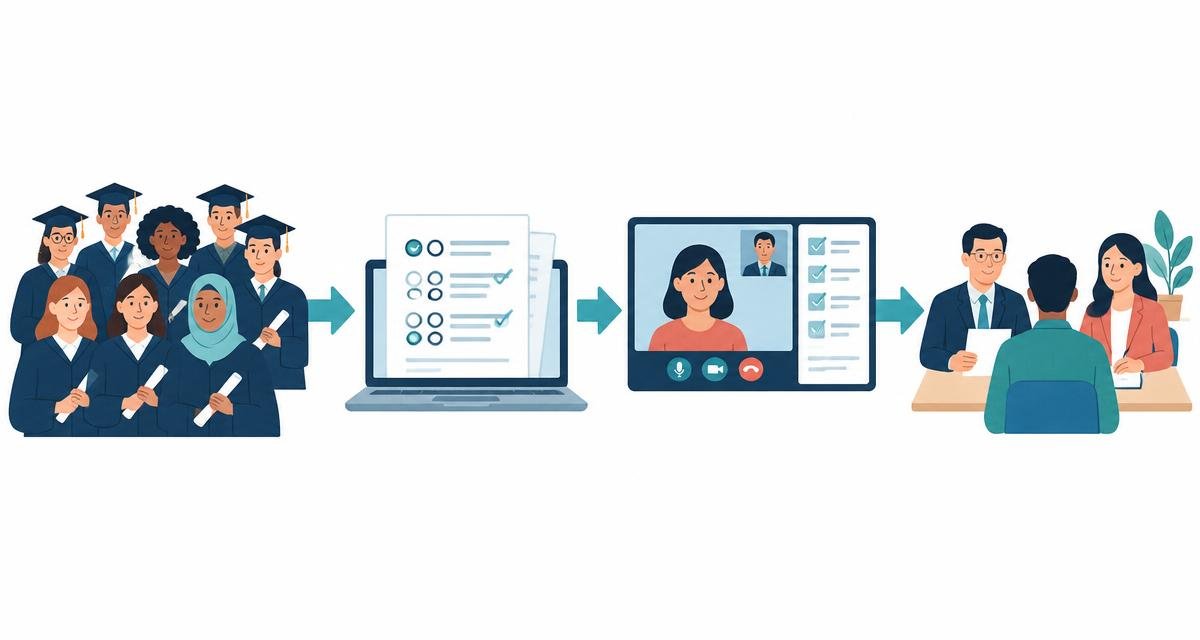 A common assessment and structured first interview narrow the candidate group before final human interviews