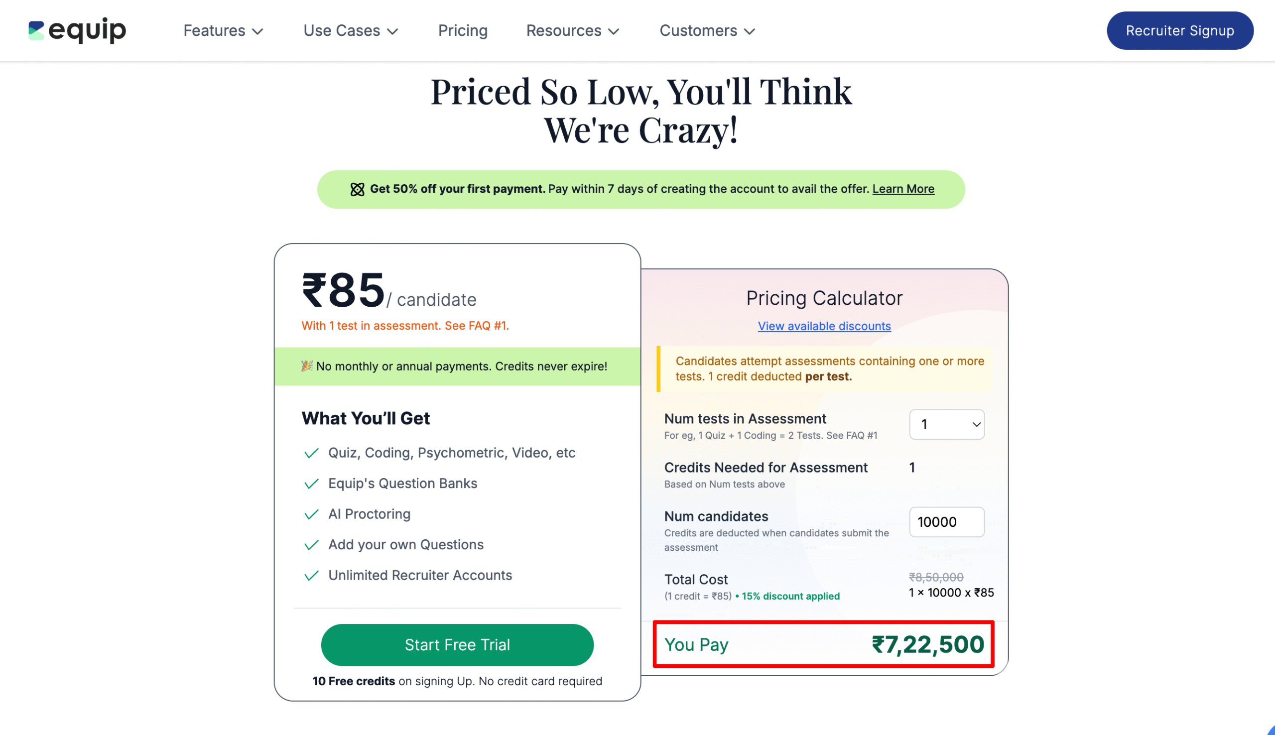 Equip platform pricing